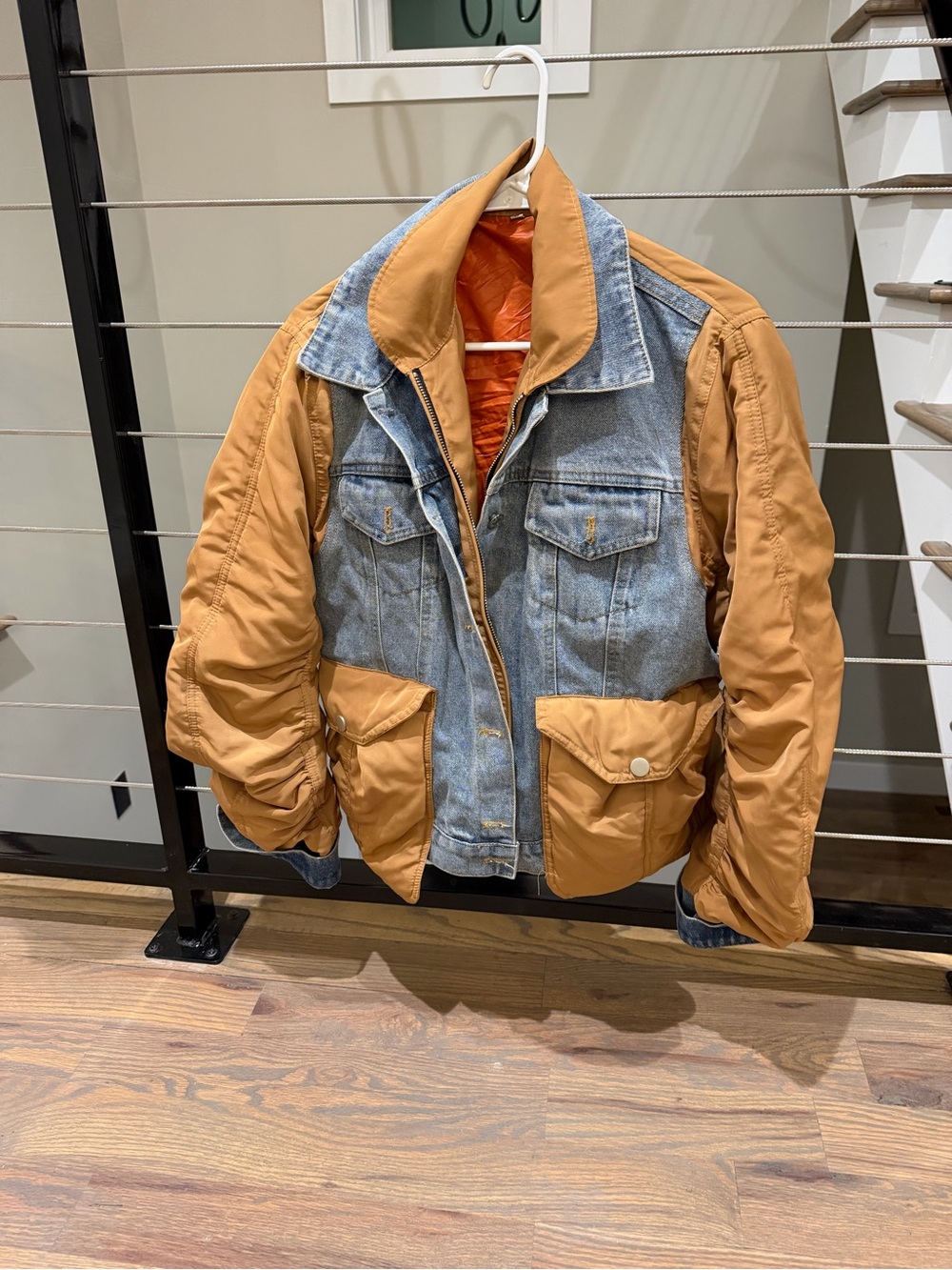 Two-Tone Denim & Tan Puffer Jacket